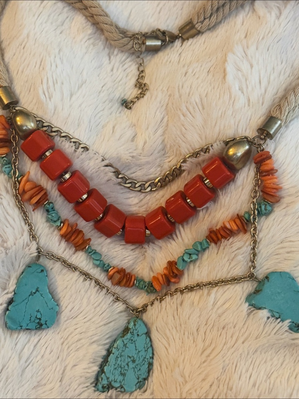 Chico’s Turquoise Coral Multi Strand Statement Necklace